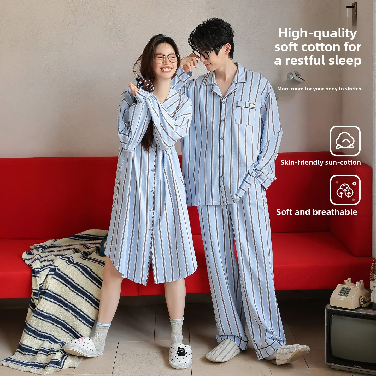 pyjamas-assortis-pour-couples-en-coton-a-manches-longues-style-chemise-pour-hommes-vetements-de-nuit-amples-et-confortables-vetements-d'interieur-nouvelle-collection-printemps-automne