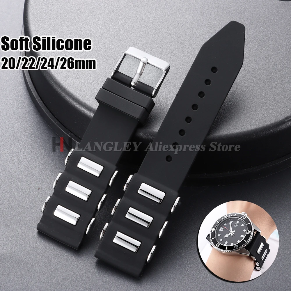 Silikon-Uhrenarmband für Seiko Taucheruhren 20mm 22mm 24mm 26mm Metalleinlage Gummiarmband Schwarz Ersatzarmband für Rolex-Bänder