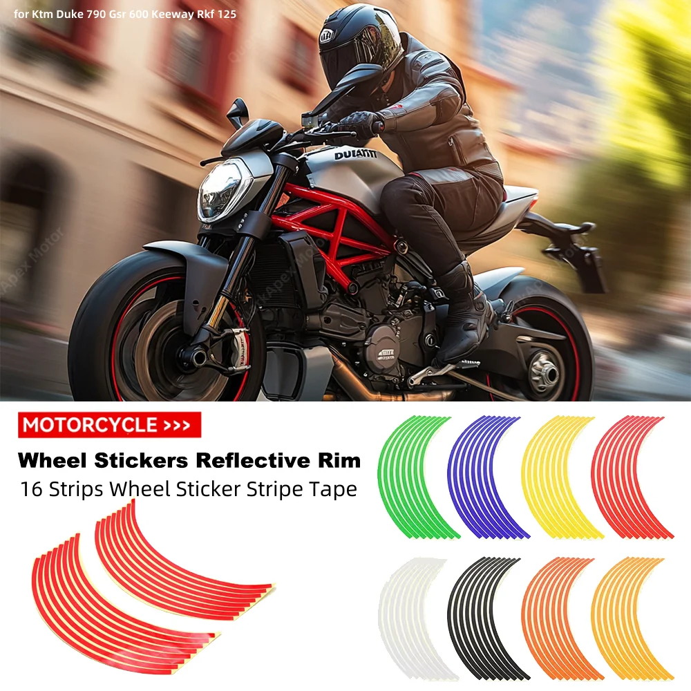 16 Strips Wheel Sticker Stripe Tape Bike Motorcycle 17 18 inch for Ktm Duke 790 Gsr 600 Keeway Rkf 125