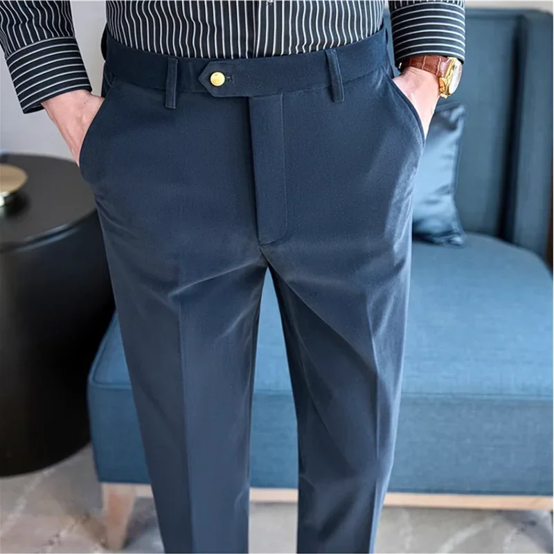 Autumn Winter Thickened Corduroy Men Suit Pants High Quality Men Casual Slim Fit Formal Business Woolen Cloth Social Dress Pants