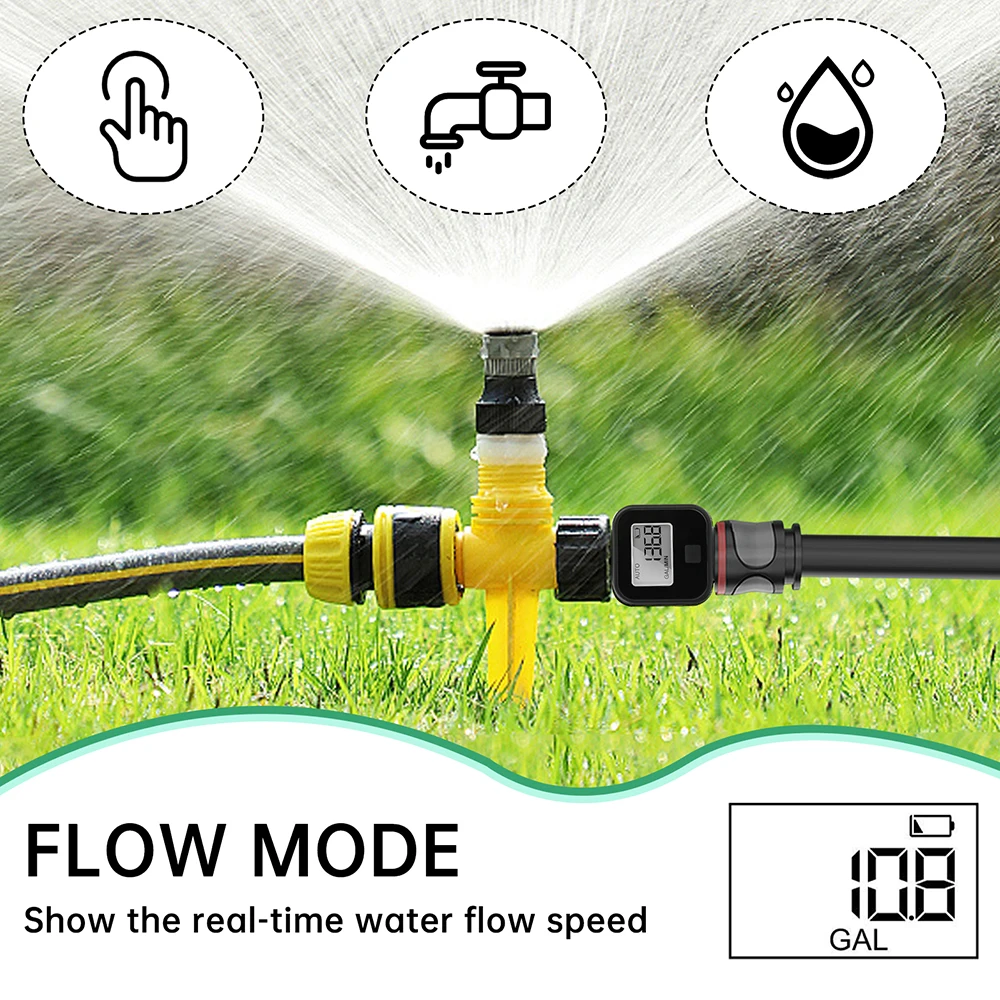 Electronic Water Flow Meter Digital Display Waterproof Water Consumption and Flow Rate Meter for Gardening Watering Irrigation