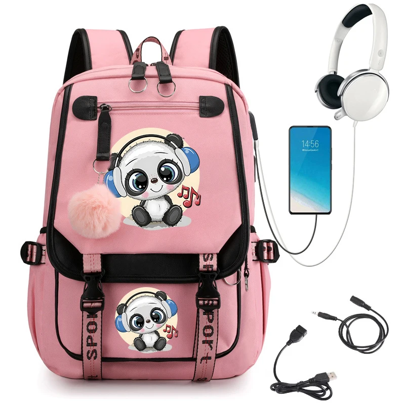 Cute Panda Mochila Escolar para Meninas, Anime Bookbag, Laptop Bagpack Viagem, Mochilas Kawaii, Bolsas Primárias para Estudantes