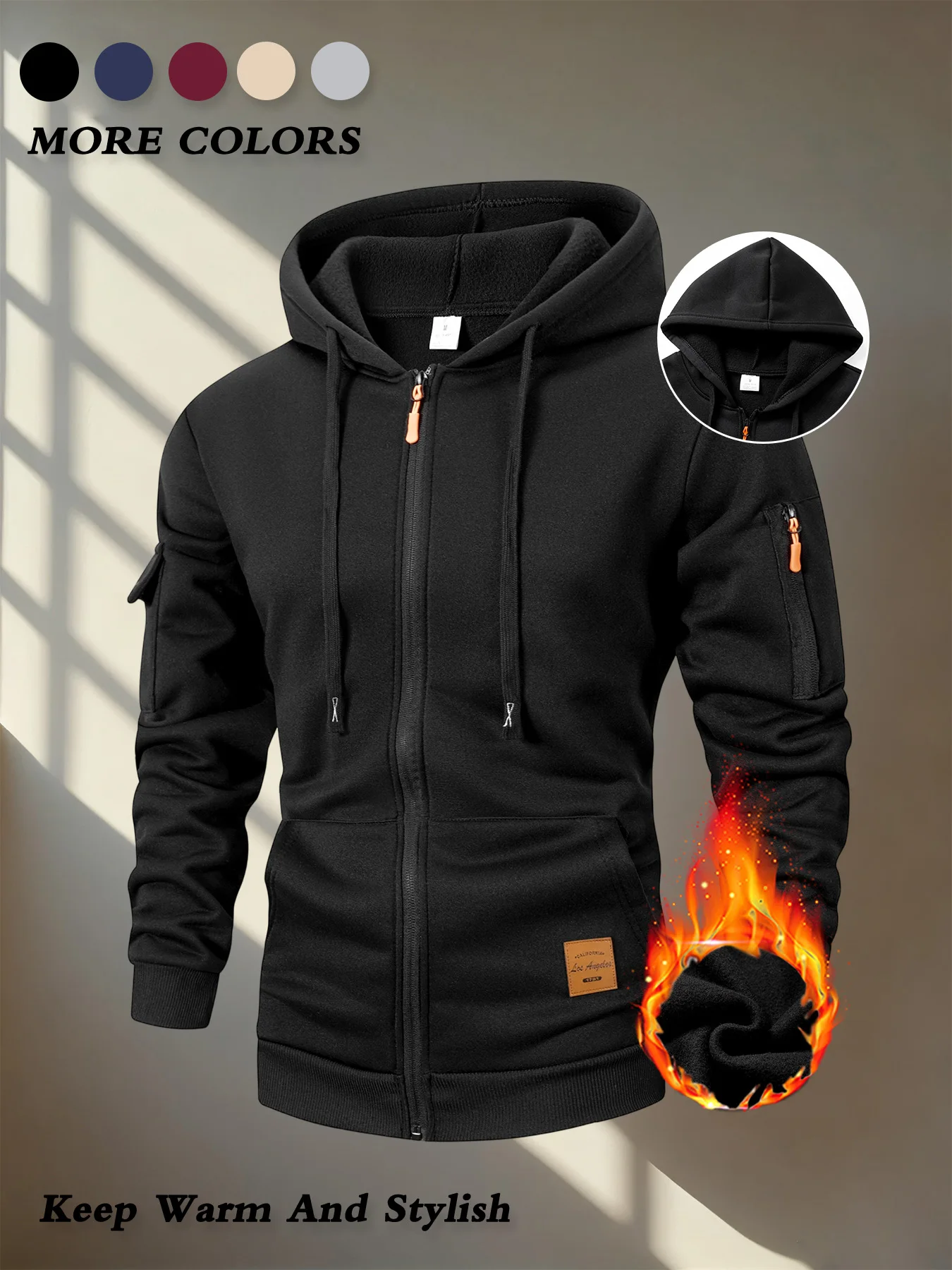 الرجال سستة مقنعين بلوزات طويلة الأكمام الرجال عادية سليم صالح معاطف السترة الصلبة الدافئة العمل معاطف هوديس سترة الشارع الشهير #4