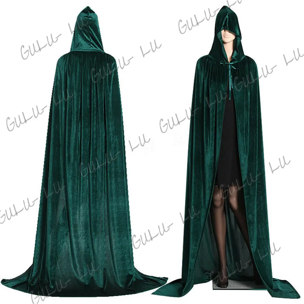 Gothic Hooded Velvet Cloak Adult Elf Witch Long Purim Carnival Halloween Cloaks Capes Robe Larp Women Vampires Grim Reaper Party