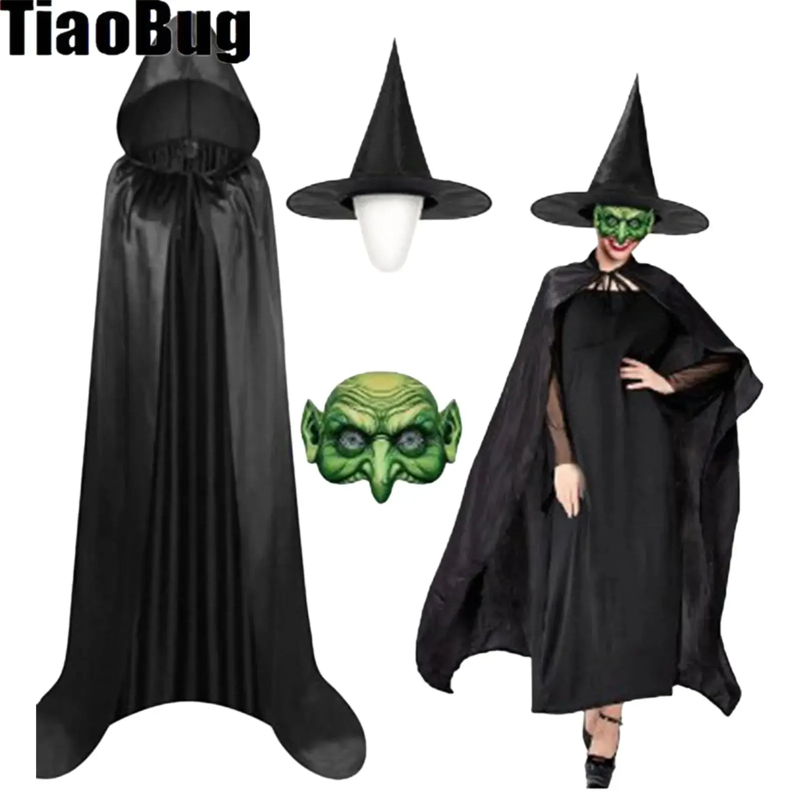 

Наборы аксессуаров для косплея ведьмы на Хэллоуин с плащом с капюшоном, накидкой, шляпой ведьмы, маска для лица, некоторые с перчатками, чулками для женщин