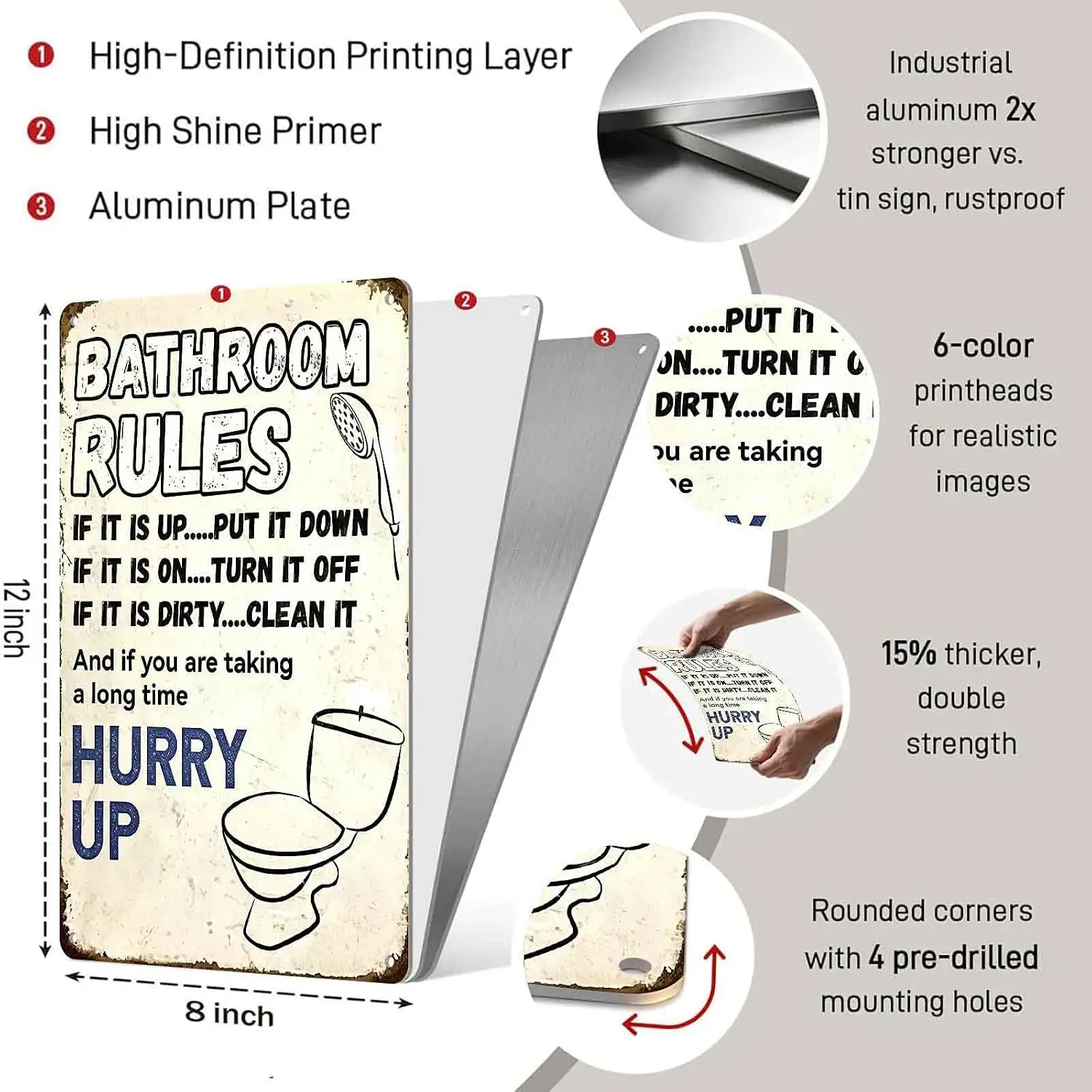 Vintage Bathroom Rules Metal Tin Sign 8x12 Inch Funny Wall Art Bathroom Home Wall Decor Farmhouse Restroom Decoration