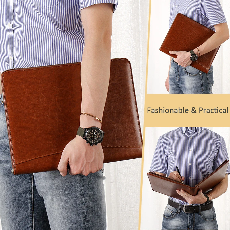 Multifunctional PU A4 Conference Folder Manager File Clipboard Business Contract Organizer Folder Zipper Bag Writing Pad Office