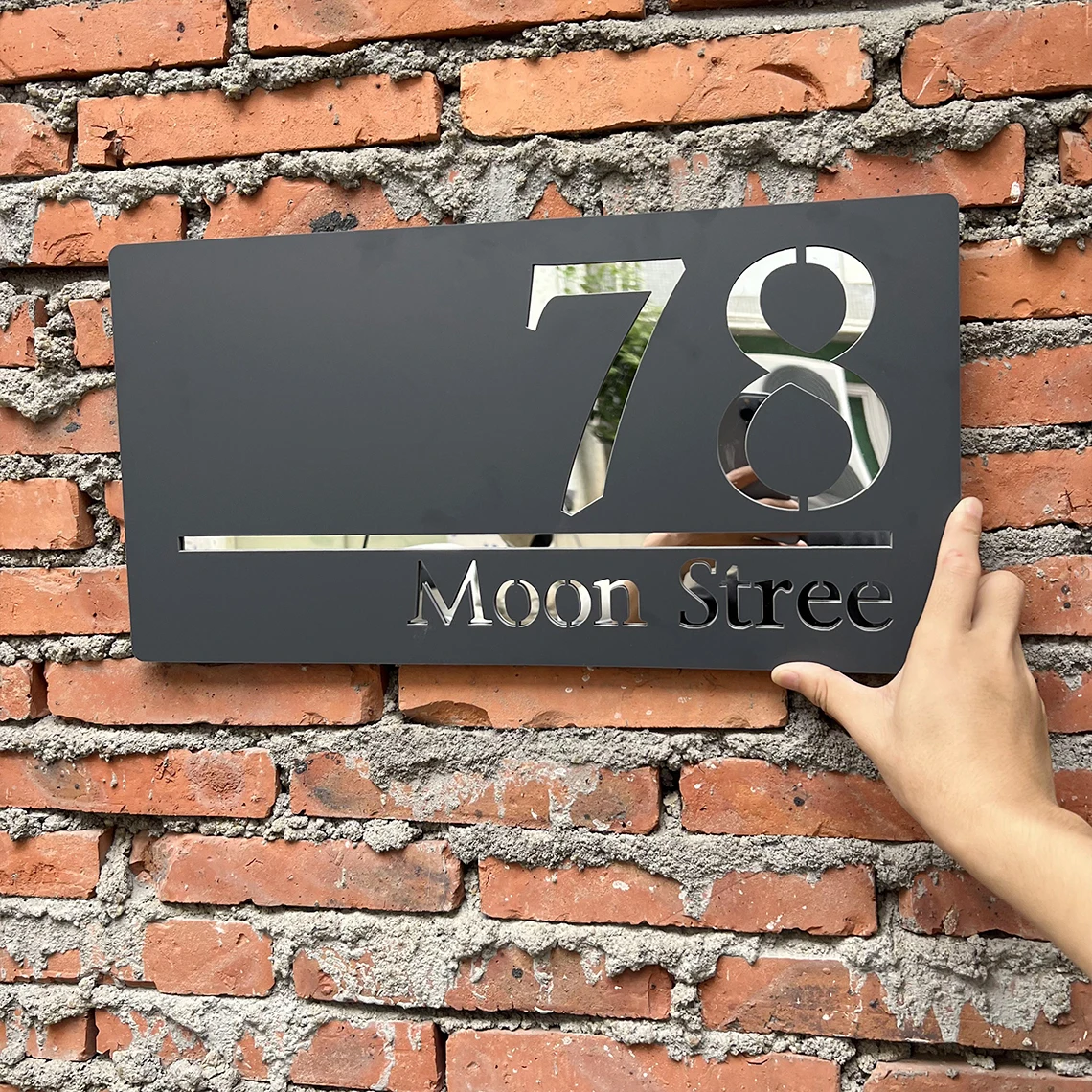 

Personalized Outdoor House Number Sign Matte Plaque Mirror Text Acrylic 3D Laser Cut Outside Street Family Name House Sign