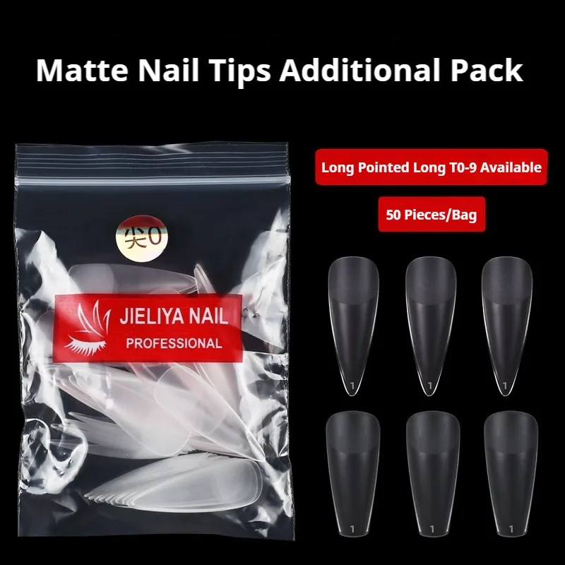 JIELAYA Long Tapered Matte Nail Tips 50pcs Ultra-Thin Seamless False Nails Stickers No-Mess Extensions Nail Art Wholesale