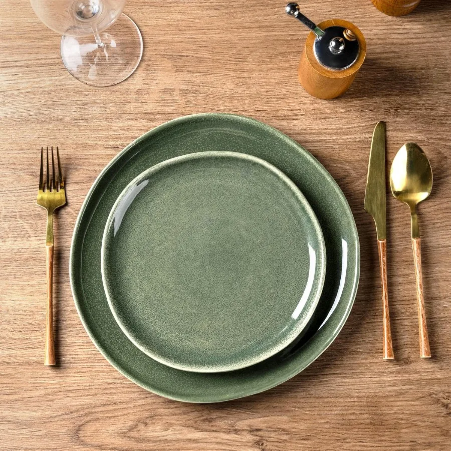 Conjunto de louça de cerâmica artesanal com esmalte reativo para jantar diário e ocasiões especiais Pratos de grés altamente duráveis a
