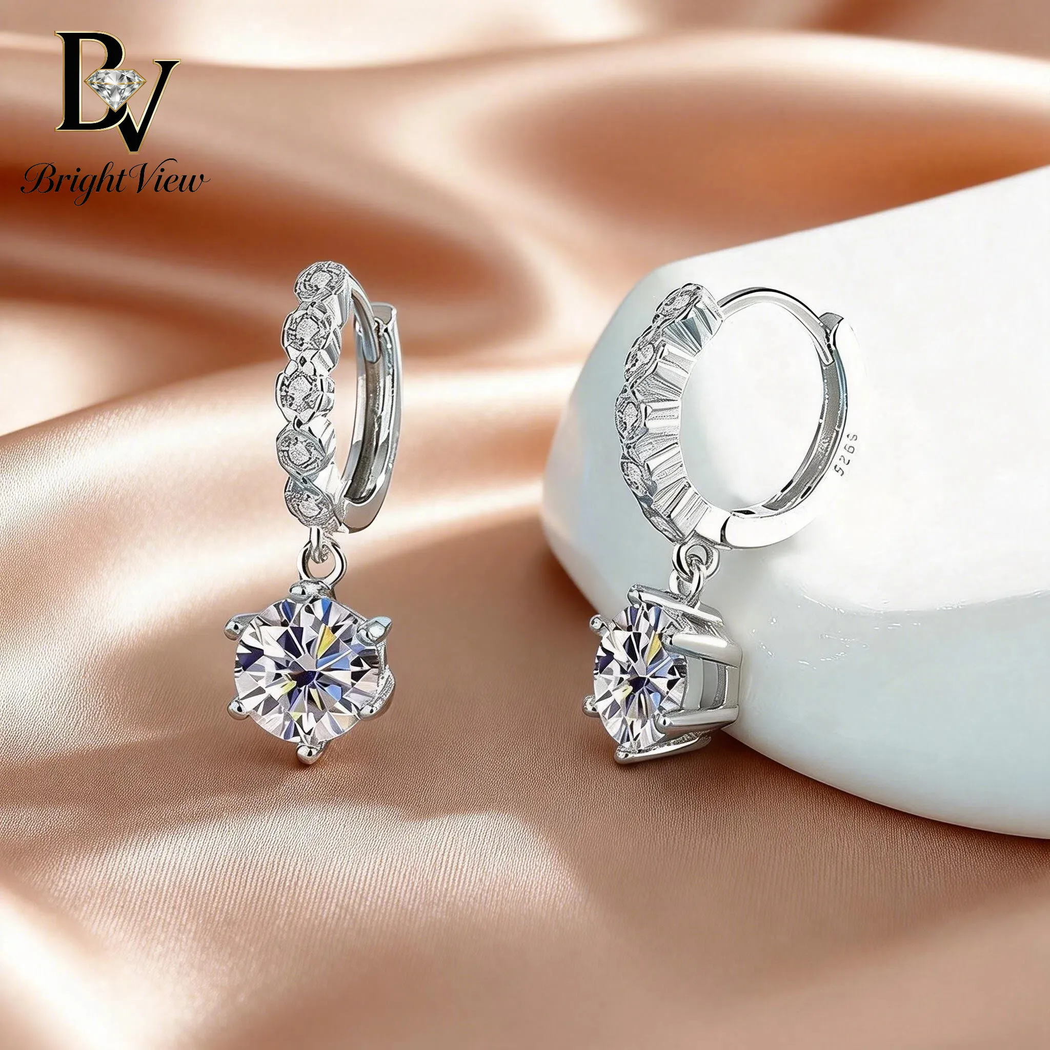 

S925 Sterling Silver Moissanite Hoop Drop Earrings for Women Sparkling Six-prong Dangle Earrings Hypoallergenic Fine Jewelry
