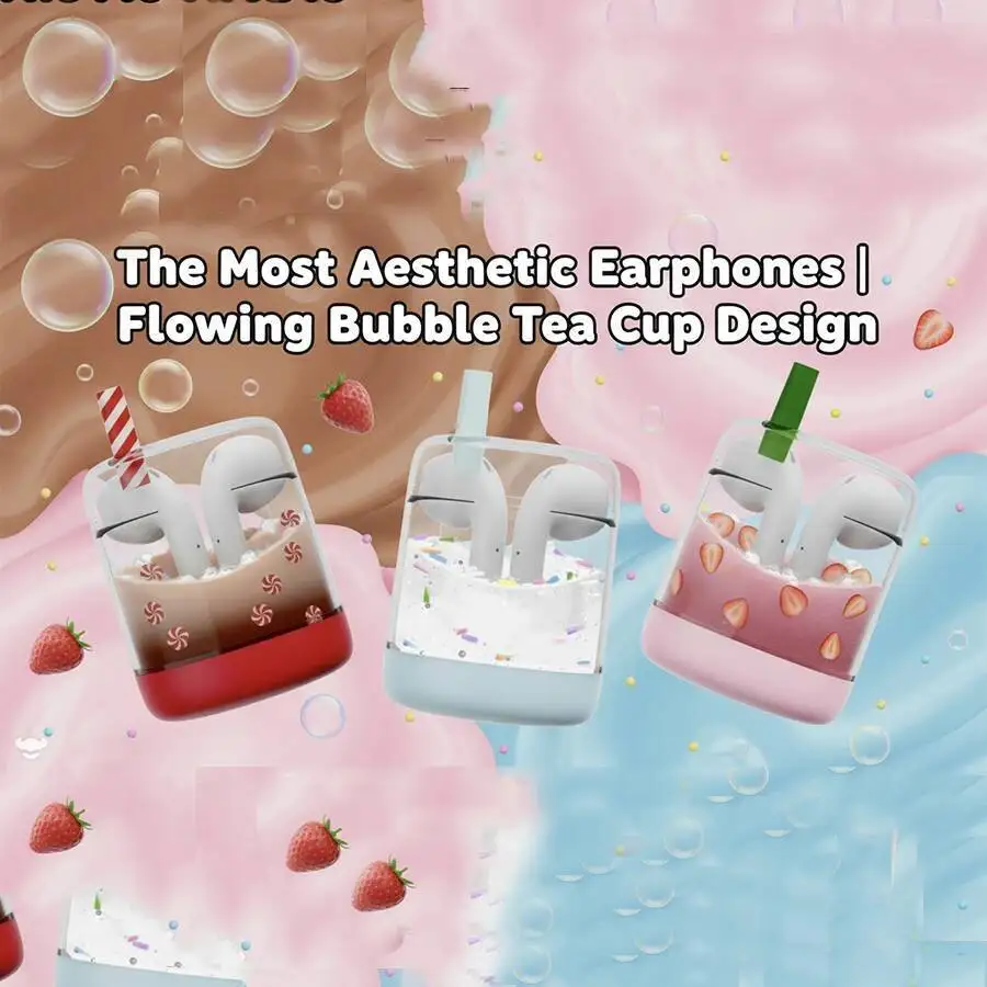 الإبداعية السائل فقاعة فنجان شاي تحت عنوان TWS سماعات بلوتوث تتدفق الرمال تصميم كوب المشروبات سماعات الأذن بطارية طويلة HiFi الصوت #3