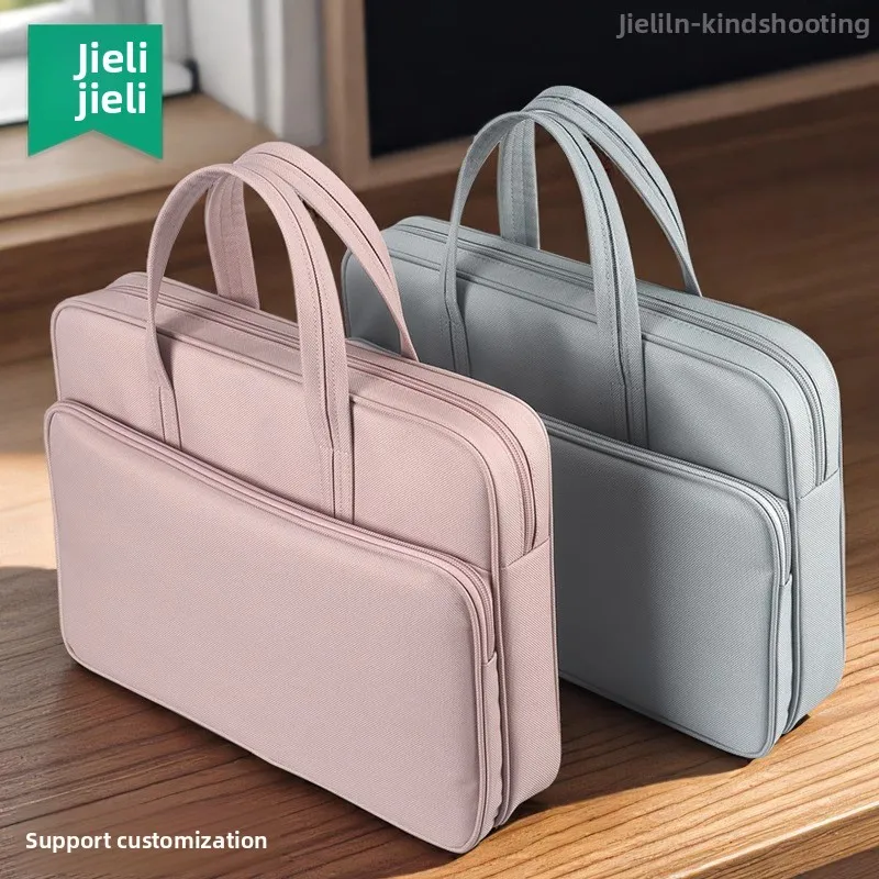 Multi Layer Canvas Document Tote Bag with 15 Inch Laptop Compartment, Large Capacity Student Study Bag Organizer with Five