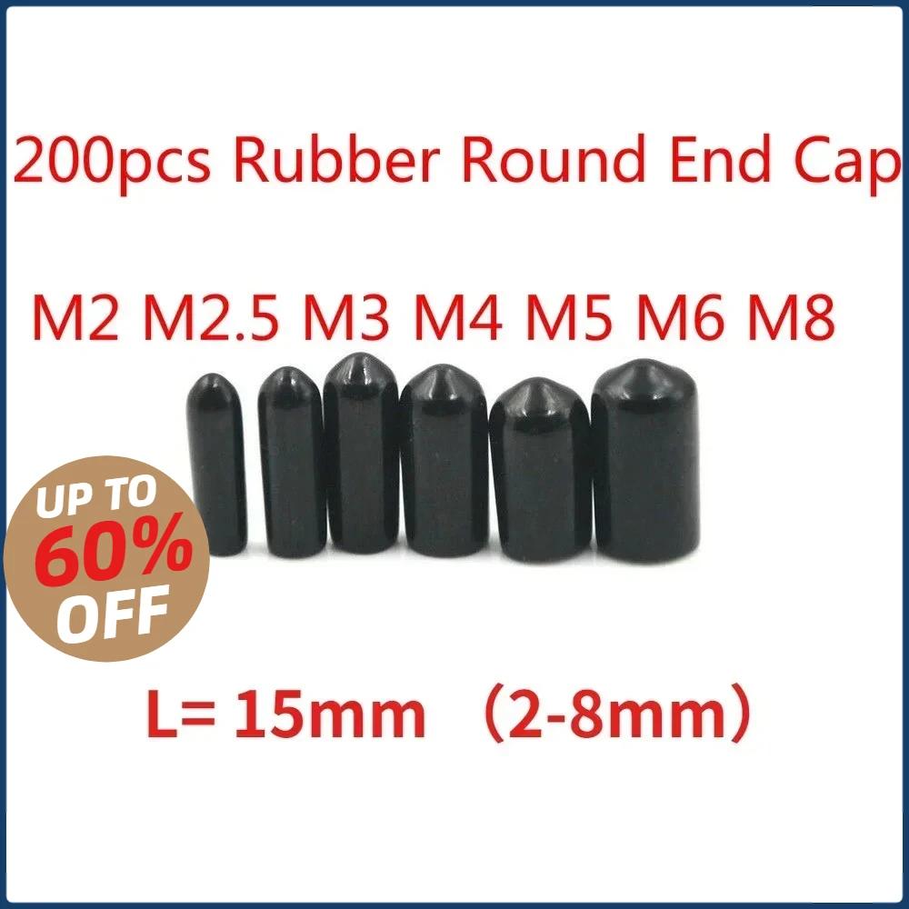 

200pc Rubber Cap Screw End Cap Cover Plastic Tube Hub Thread Protector Push-fit Caps for Pipe Round RED M2 M2.5 M3 M4 M5 M6 M8