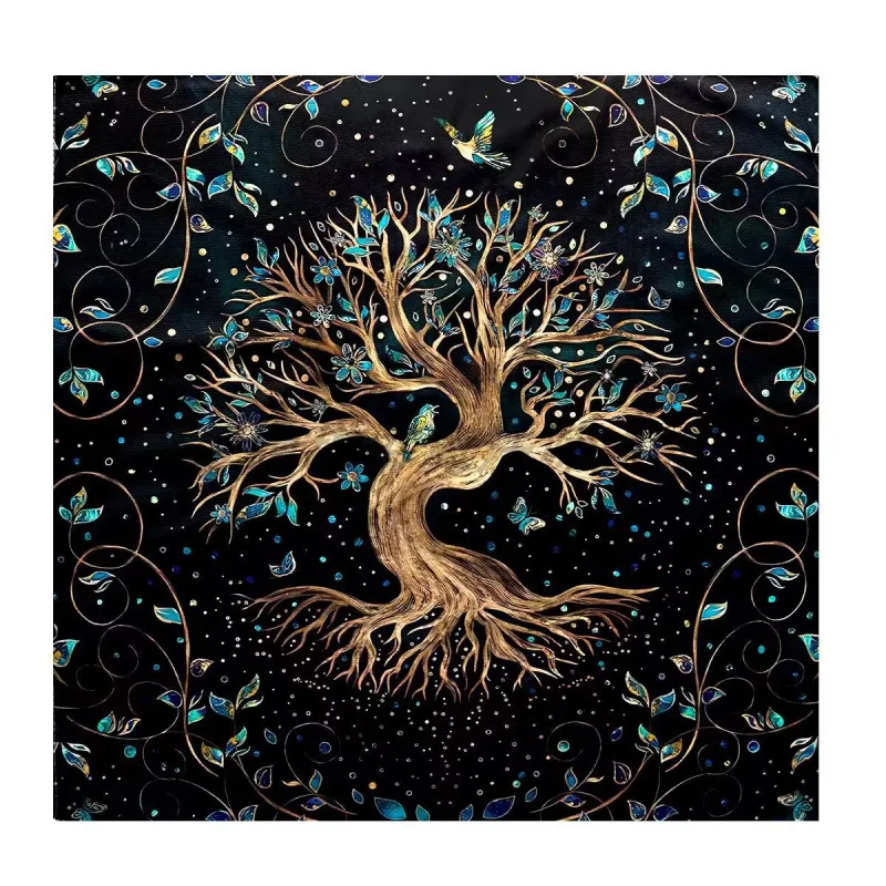 Witch Compass Tarot Altar Cloth Black Gold Witchcraft Divination Mat for Tarot Reading Spiritual North South East West Decor