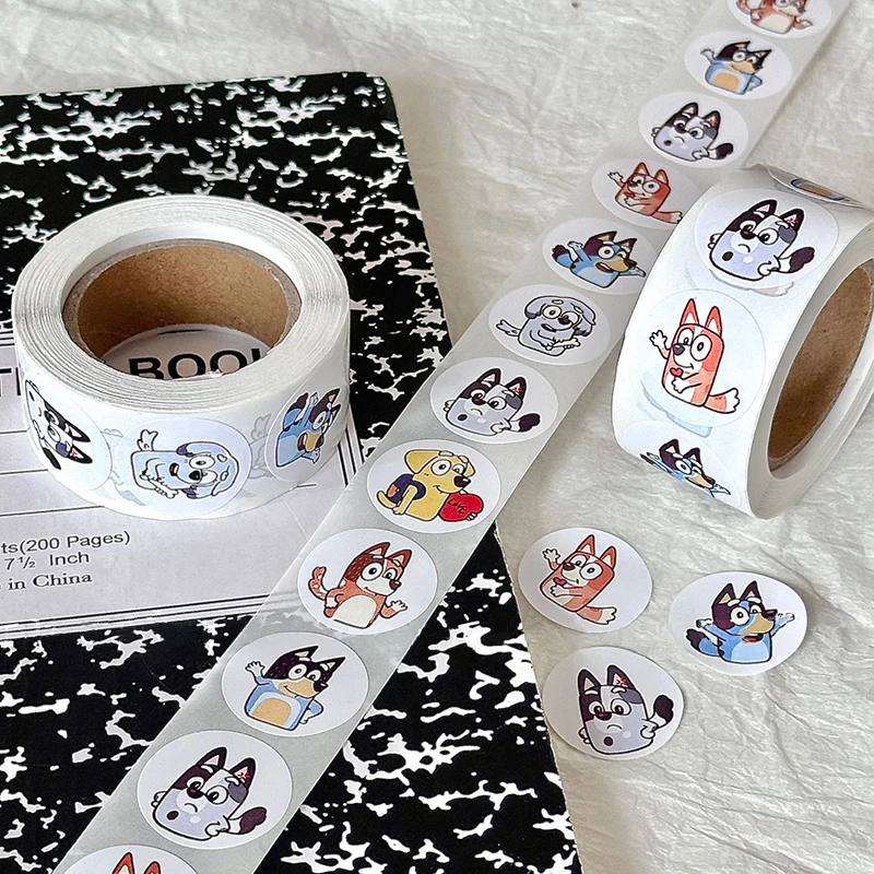 Bluey Bingo Dog 500 Sheets/Roll Sticker Cartoon Anime Sticker Decoration Kids Album Diary Envelope Sealing Paper Tape Kids Toys