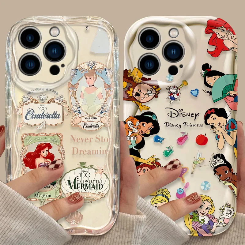 Disney Princess 3D Clear Wave Case For iPhone 16 15 14 13 12 11 Pro Max X XR XS 8 7 Plus SE 2020 Shockproof Silicone Back Etui