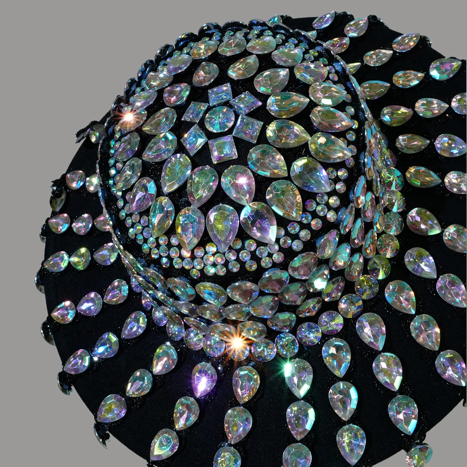 สี Rhinestones ขนาดใหญ่หมวกสีดําหมวกผู้หญิงแฟชั่น DS พรหมหมหมวก Dancer SINGER STAGE อุปกรณ์เสริม 9 ซม.หมวกประสิทธิภาพ