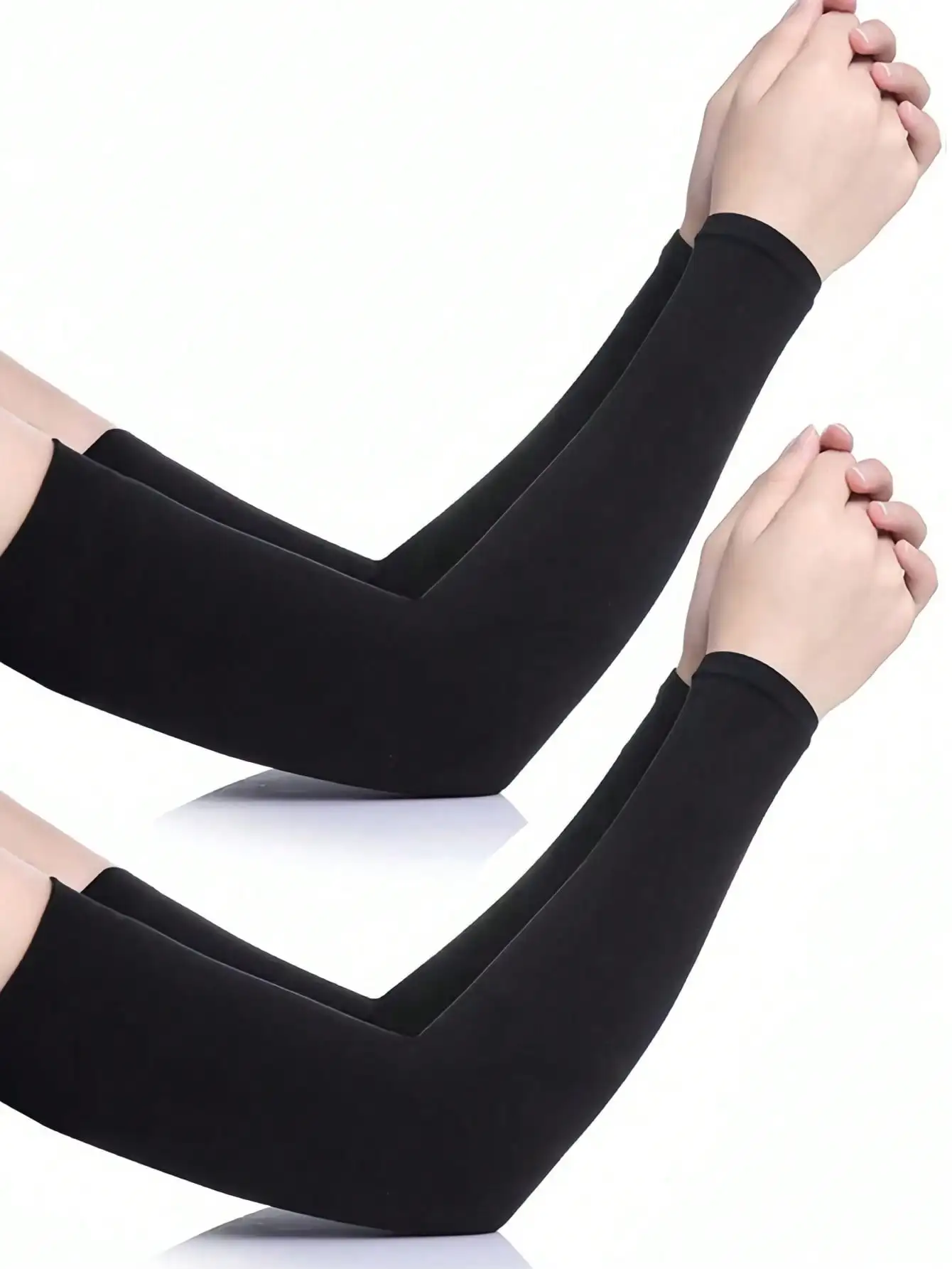 

6 Pairs Black Arm Sleeves, Fashionable Minimalist, Sun Protection, Sweat-Wicking, Elastic Ice Silk Material, Solid Color, Long Elbow Length, Suitable For Spring/Summer, Outdoor Sports, Travel, Driving