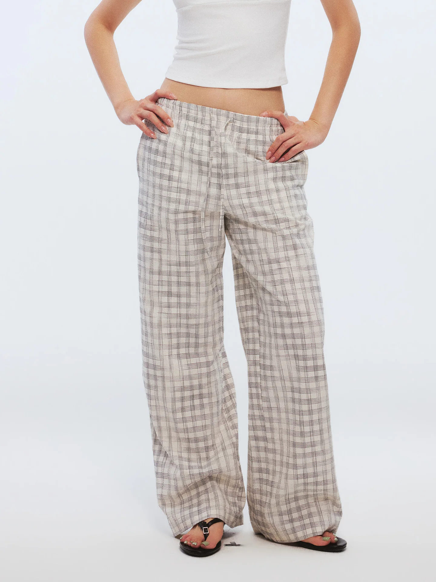 Heyabc Vintage Plaid Bubble Women Summer American Drape Loose Match All Casual Straight Leg Trousers