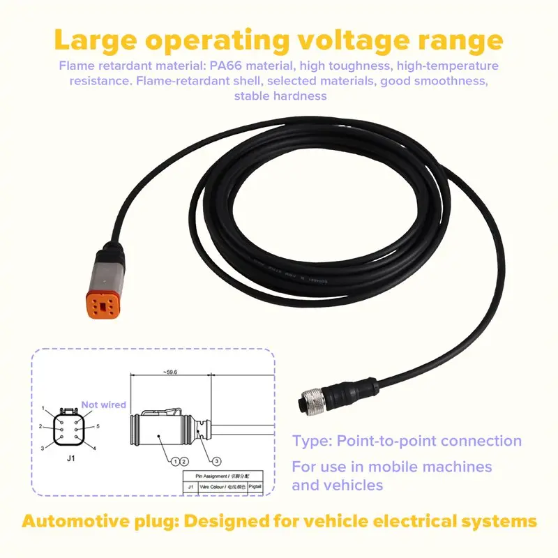 AB16-Vehicle Mod For M12 A Code 6Pin Female Plug DT06-6S Waterproof Connector Cable Transfer 5Pin Female Car Wiring Harness
