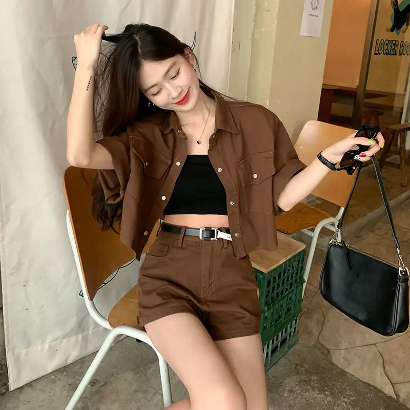 Retro Denim Fashion Set for Women\'s Summer 2024 New Korean Style Shorts with a Sense of Luxury and Age Reduction Two-piece Set