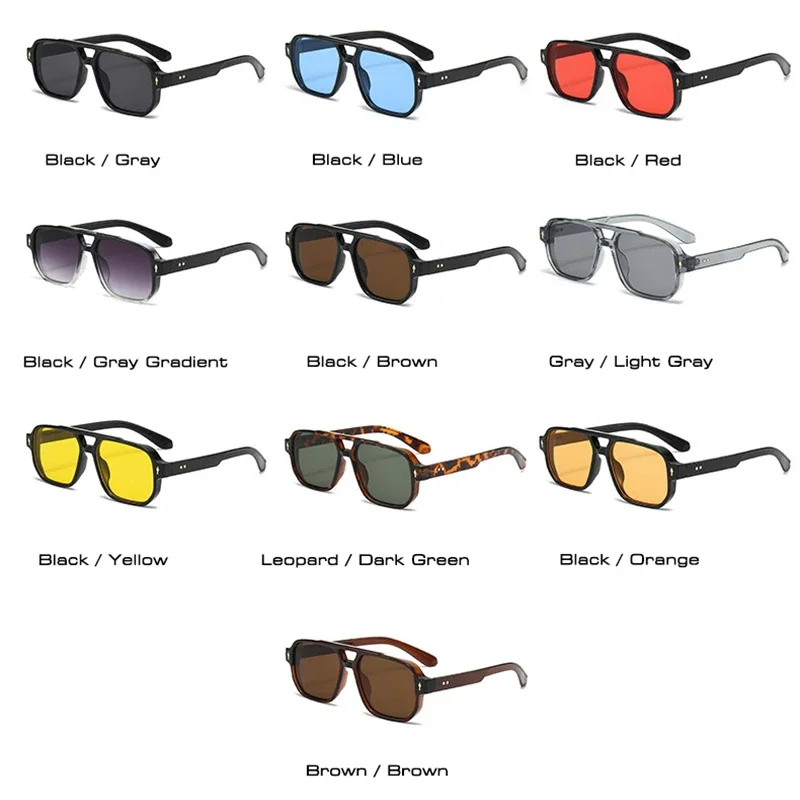 Vintage Double Bridges Men Square Sunglasses Fashion Clear Ocean Lens Eyewear Women Trending Rivets Sun Glasses UV400 image 5