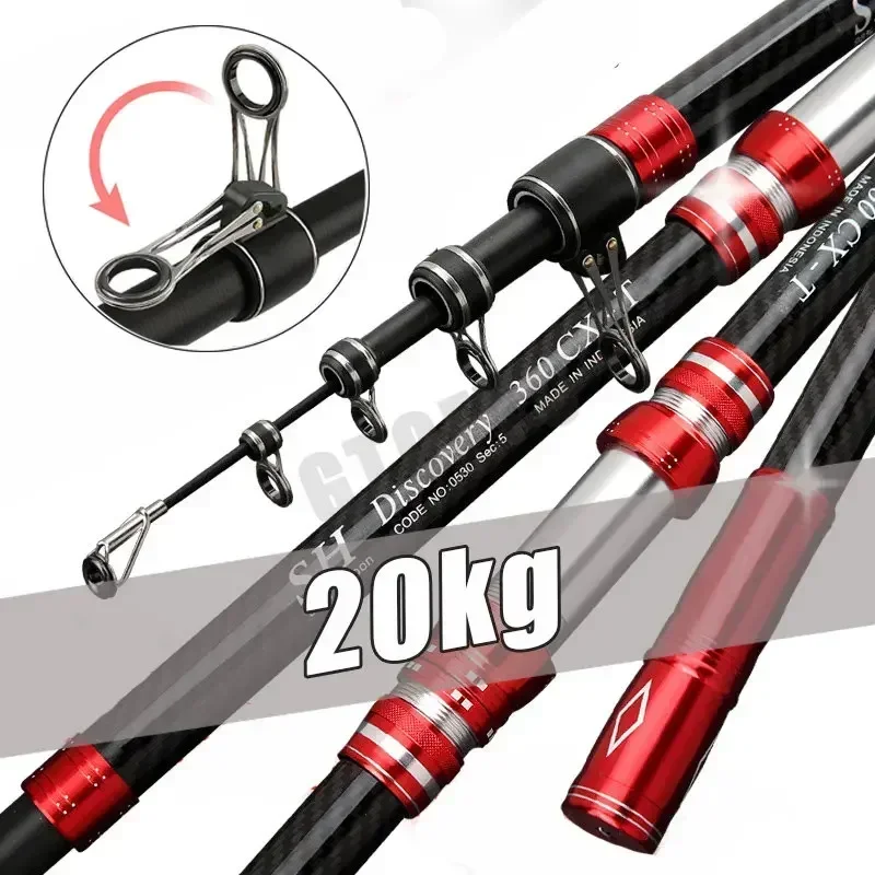 2.7m 3.0m 3.6m 3.9m 4.2m 4.5m Telescopic Fishing Rod 20kg Carbon Travel Surf Spinning 5-300g Lure Long Throwing Baitcasting Rod