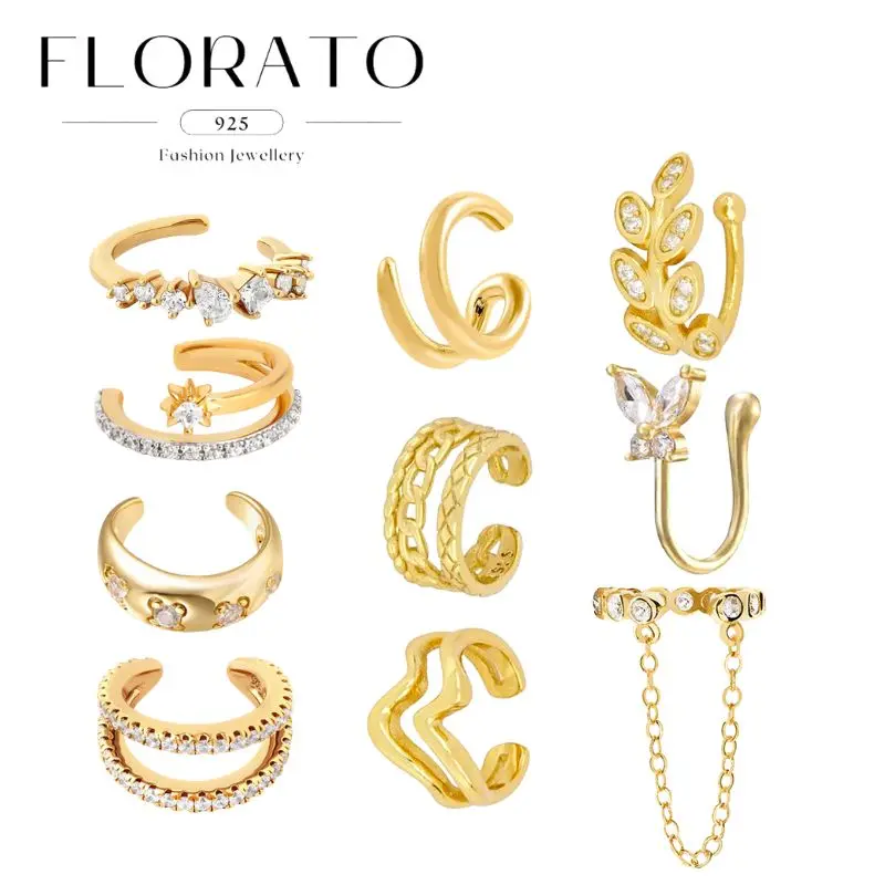 

2025 New Style 18k Gold Plated non-pierced clip-on Earring For Women Zircon Luxury Gold Cartilage Ear Clip Fashion party jewelry