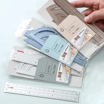 4pcs 금속 눈금자 삼각형 각도기 직선 눈금자 제도 측정 도구 한국어 편지지 기하학 수학 그리기 나침반