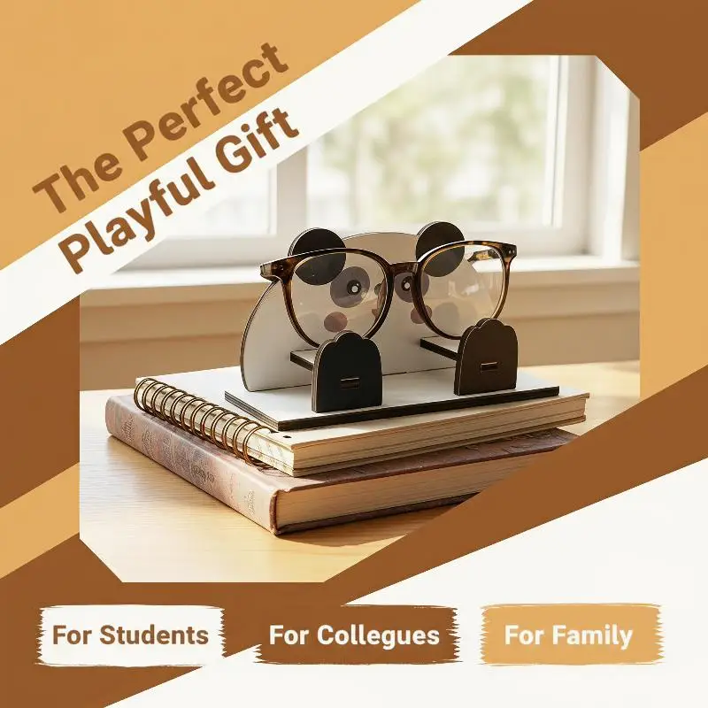Dual Use Wooden Phone Stand Cute Cartoon Animal Design Eyeglasses Holder for Home Desktop Ornament