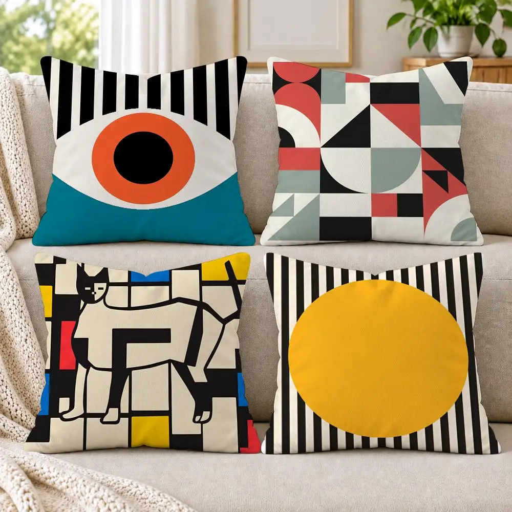 Abstract B-Bauhaus Geometry Cushion Cover Short Plush Double-Sided Printing Sofa Bedroom Pillow Case Aesthetic Home Decor