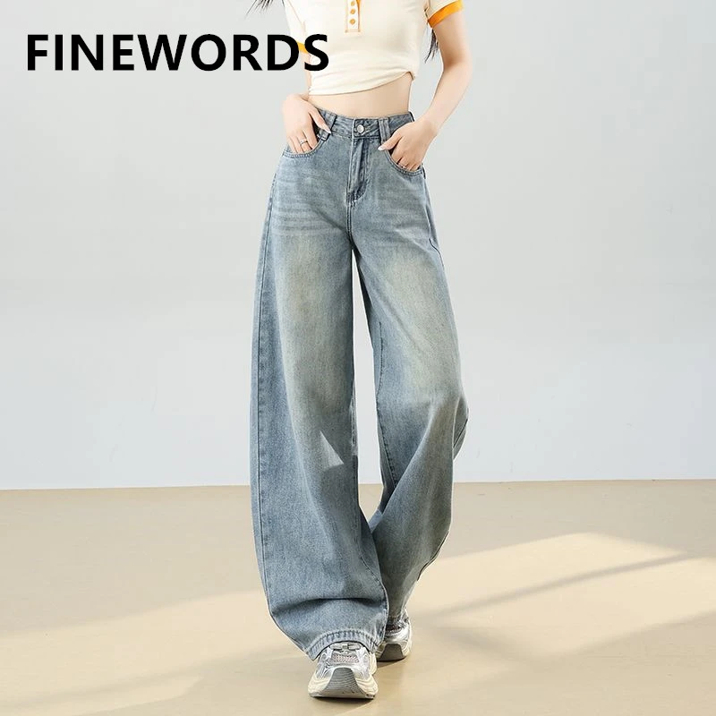 

FINEWORDS Women's High Waisted Baggy Jeans Vintage Washed Wide Leg Denim Pants Casual Loose Trousers Streetwear