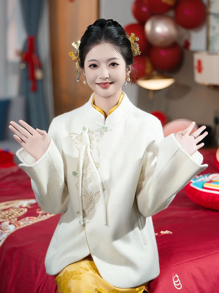 

Двустороннее шерстяное пальто Ele, свадебное платье, верхняя одежда для женщин, осень-зима, новинка, высококачественное платье в стиле ретро, Cheo...