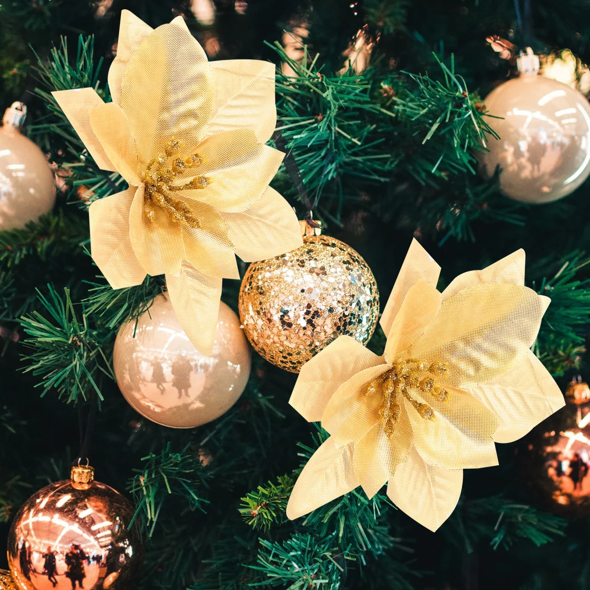 

24Pcs Christmas Flower Cloth Simulation Decoration Lightweight Reusable Artificial Flowers for Christmas Tree Ornaments and