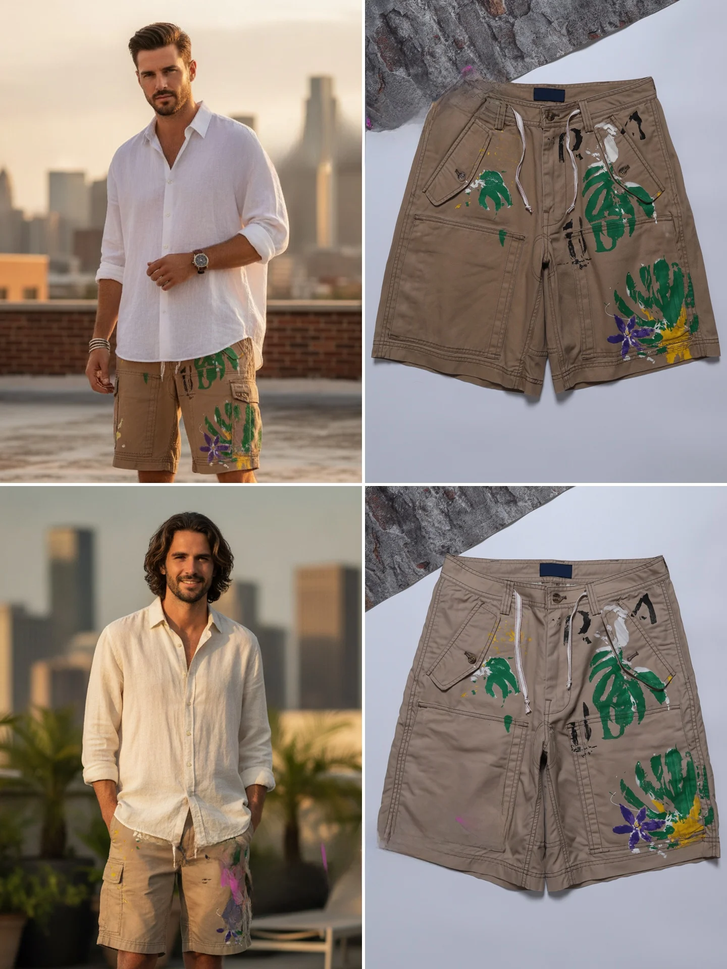 

American Style Workwear Shorts Men's Five-Point Casual Khaki Summer Paint Pants Straight Leg Cotton Natural Waist Zipper Fly