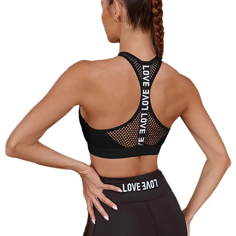 Damski biustonosz sportowy Fitness Letters Yoga Bra Cup Running Yoga Gym Fitness Crop Top Women Push Up Bralette Biustonosze sportowe