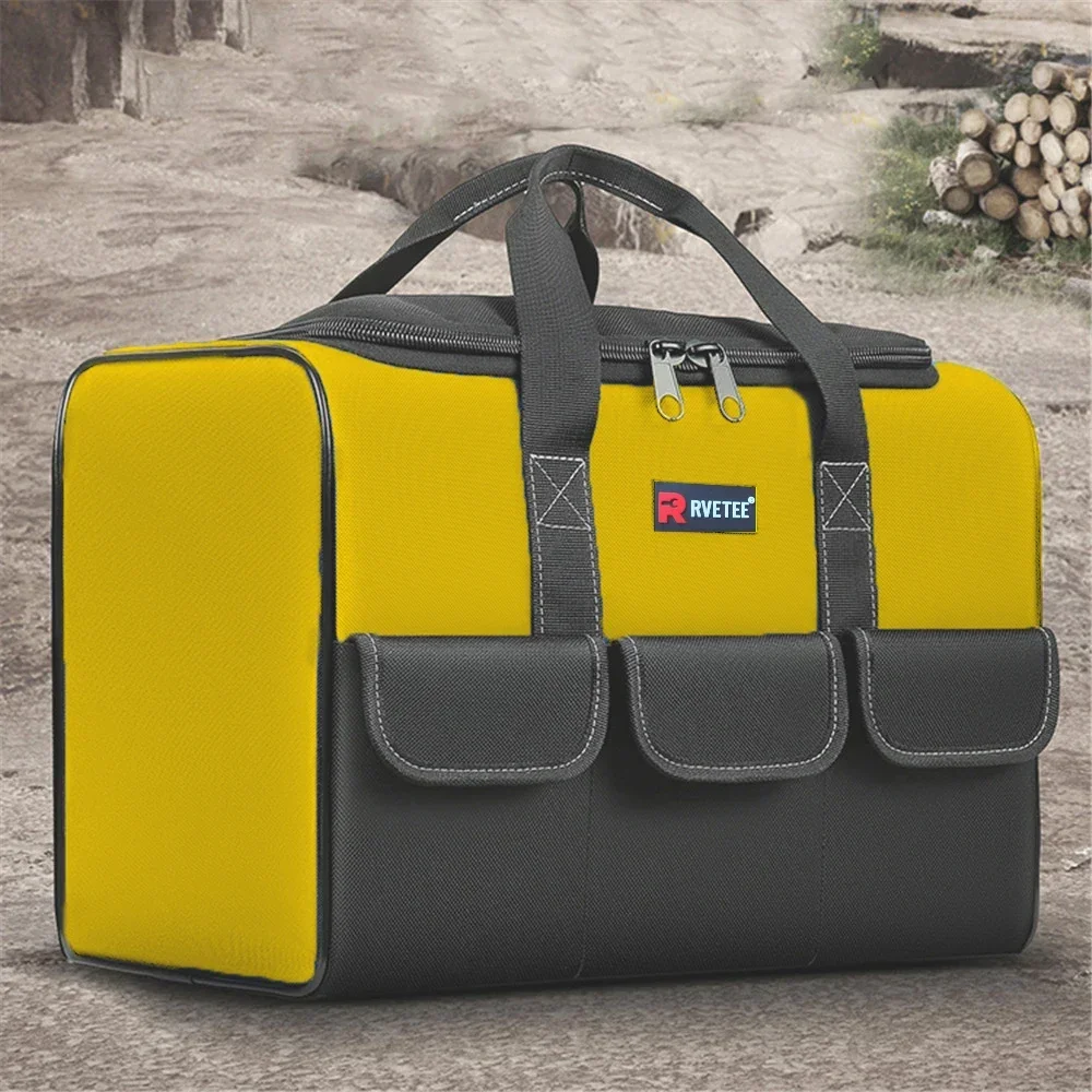 

RVETEE Square Tool Bag with 30% More Capacity Waterproof Multi Pockets Tool Organizer Tool Pouch for Electrician Tools