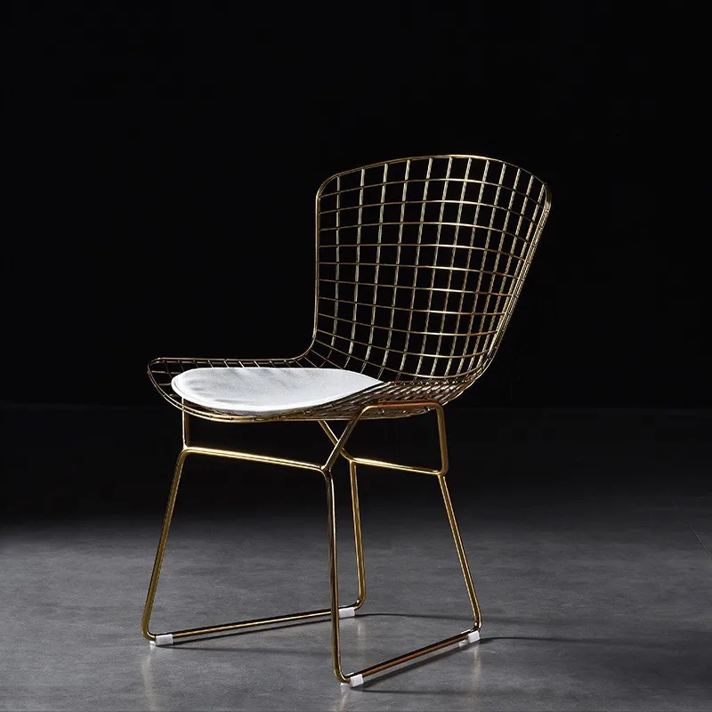 

Nordic style grid chair Internet celebrity hollow fashion gold dining chair back chair dressing stool wrought iron creative home