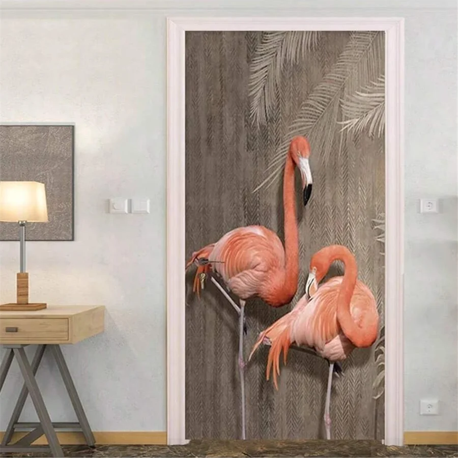 1Set PVC Adhesive Door Sticker Cartoon Animals Flamingo Elephant Peacock 3D Wall Decor Dormitory Room Decor Stickers Removable