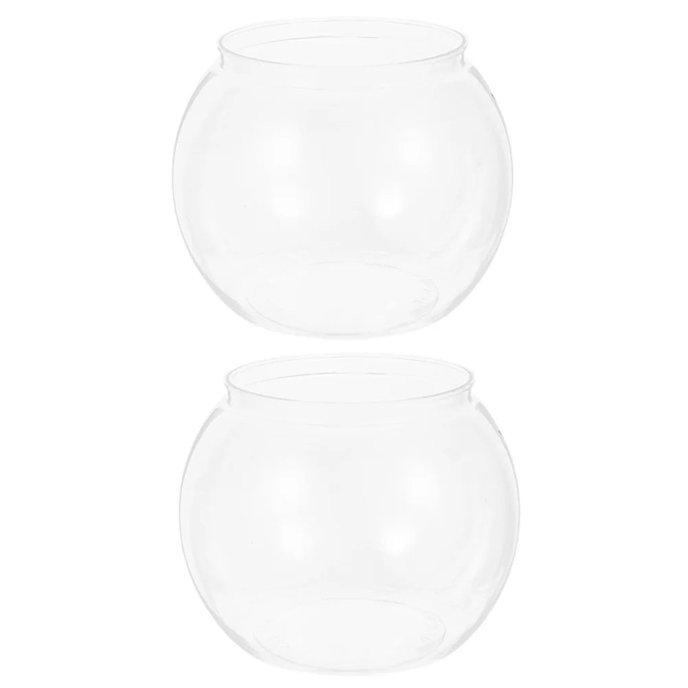 

2pcs Desktop Tank Transparent Round Plastic Aquarium For Betta Fish Shatterproof Office Decor Small Fish Bowl Home Micro