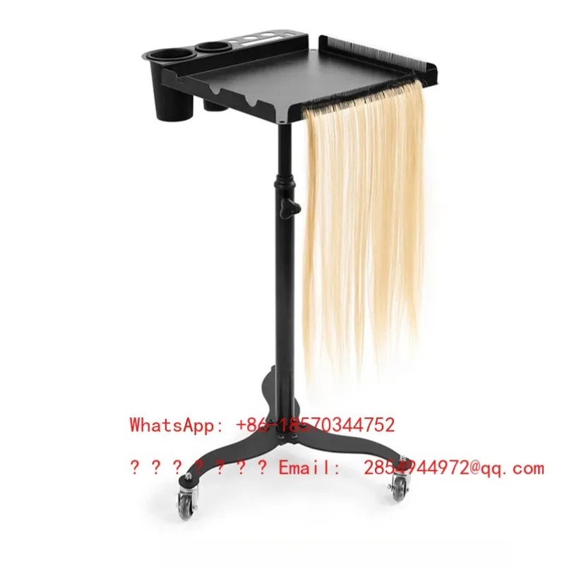 Adjustable Hair Styling Cart, Black Wheeled Wig Holder, Thickened Hair Extension Tool Cart