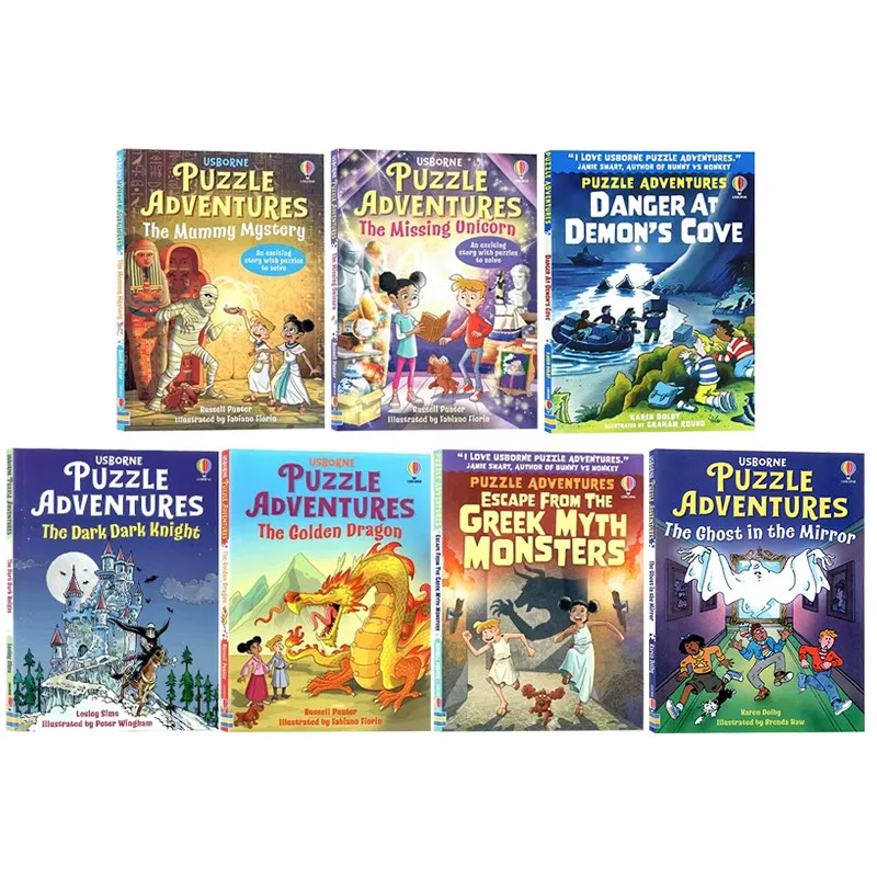 Puzzle Adventures 7 Books Set Usborne Kids Puzzle Adventure Storybook Brain Game Reading Book For Children Age 7-11