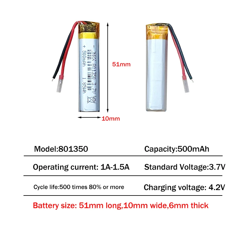 2-12 PCS 801350 500mAh 3.7 V polymer lithium-ion battery for POS machine GPS positioner ordering machine driving recorder