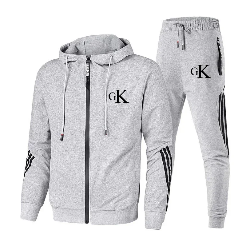 2024 new men\'s zipper hoodie set football uniform zipper hoodie jacket + trousers tracksuit casual sports 2 sets