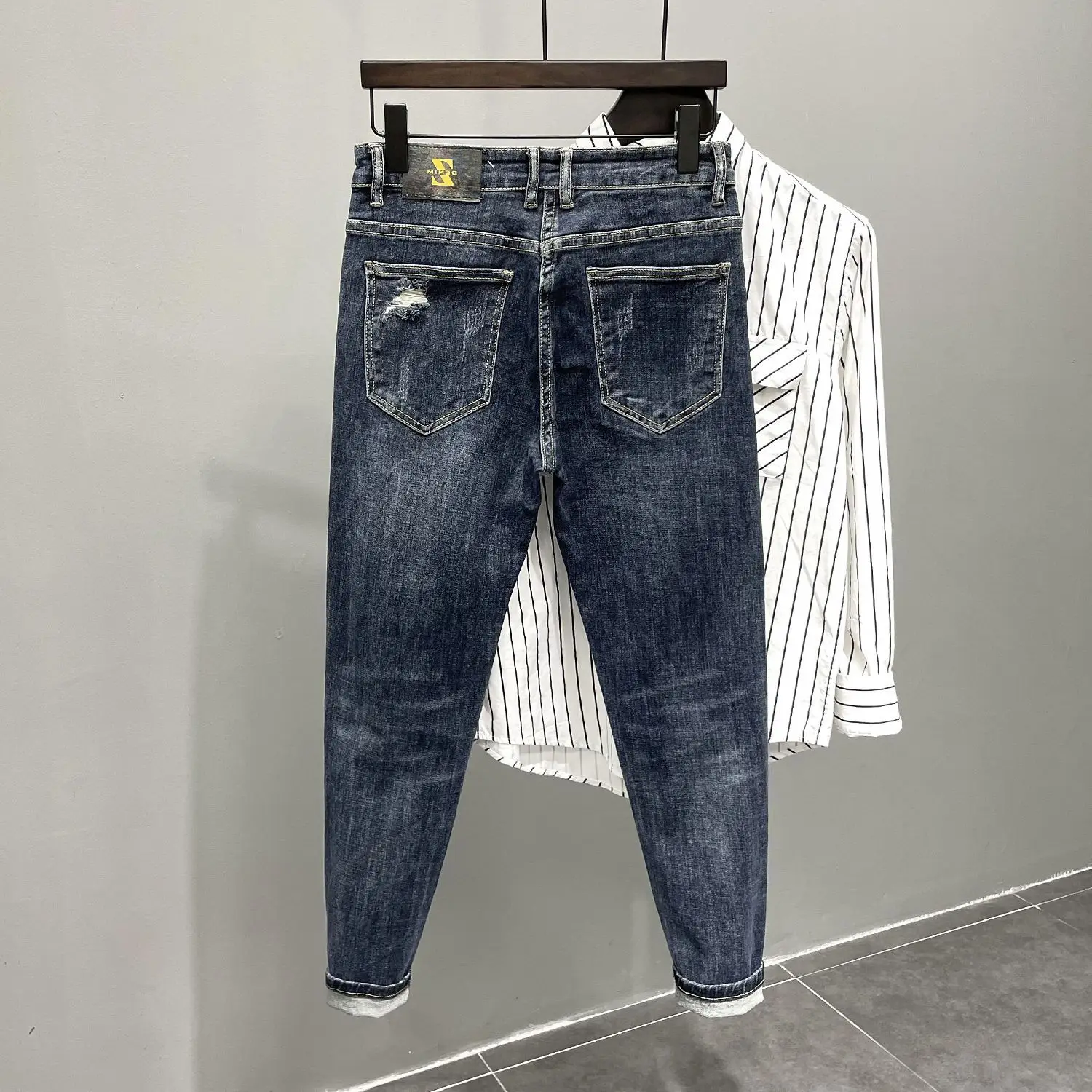 2025 Brand Luxury Men's Clothing Jeans New Slim-fit Ripped Pants Men's Trendy Brand Elastic Versatile Spirit Guy Work Pants Man