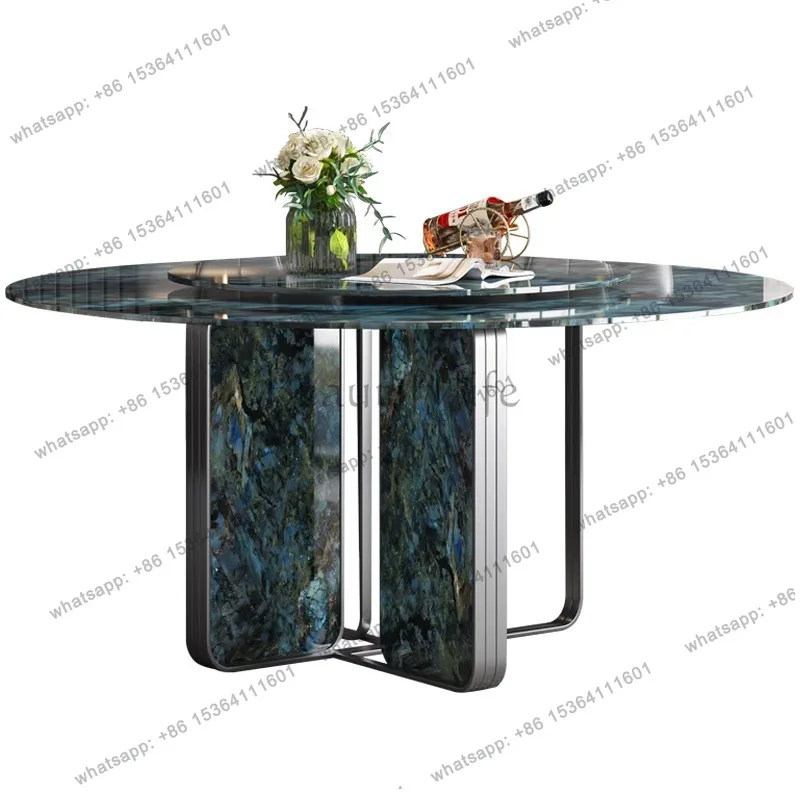 

Modern light luxury dining table marble round microcrystalline stone restaurant luxury stone high-end dining table