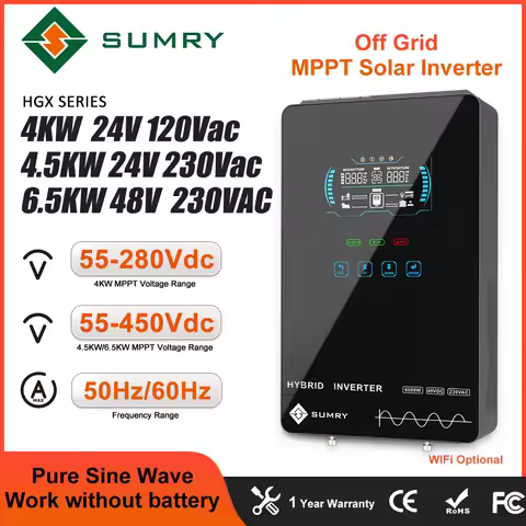SUMRY Solar Inverter 4KW 24vdc to 110Vac Off Grid Inverter Pure Sine Wave MPPT Solar Charge 55-350VDC LCD Hybrid Inverter