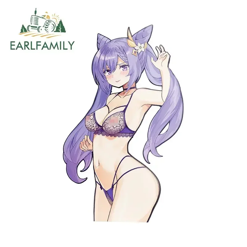 EARLFAMILY 13cm X 7.9cm Sexy Anime Girl Car Stickers Purple Patterned Bra Creative Motorcycle Decal Amusing Windows Accessories