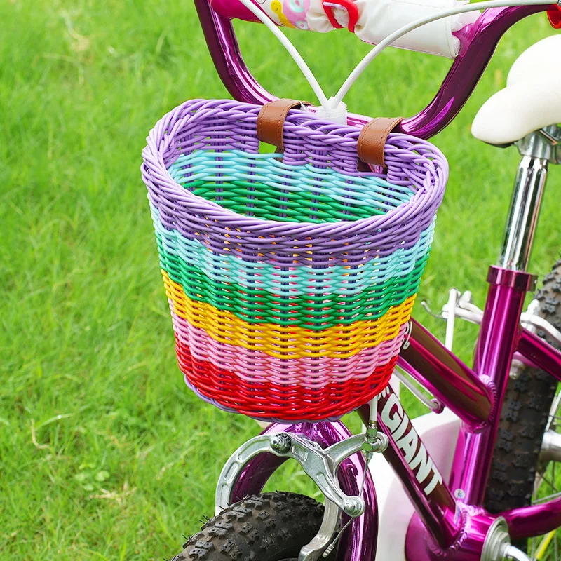 

Bicycle Children's Car Basket Retro Woven Car Basket Rainbow Color Car Basket Front Car Basket Front Car Blue Riding Accessories